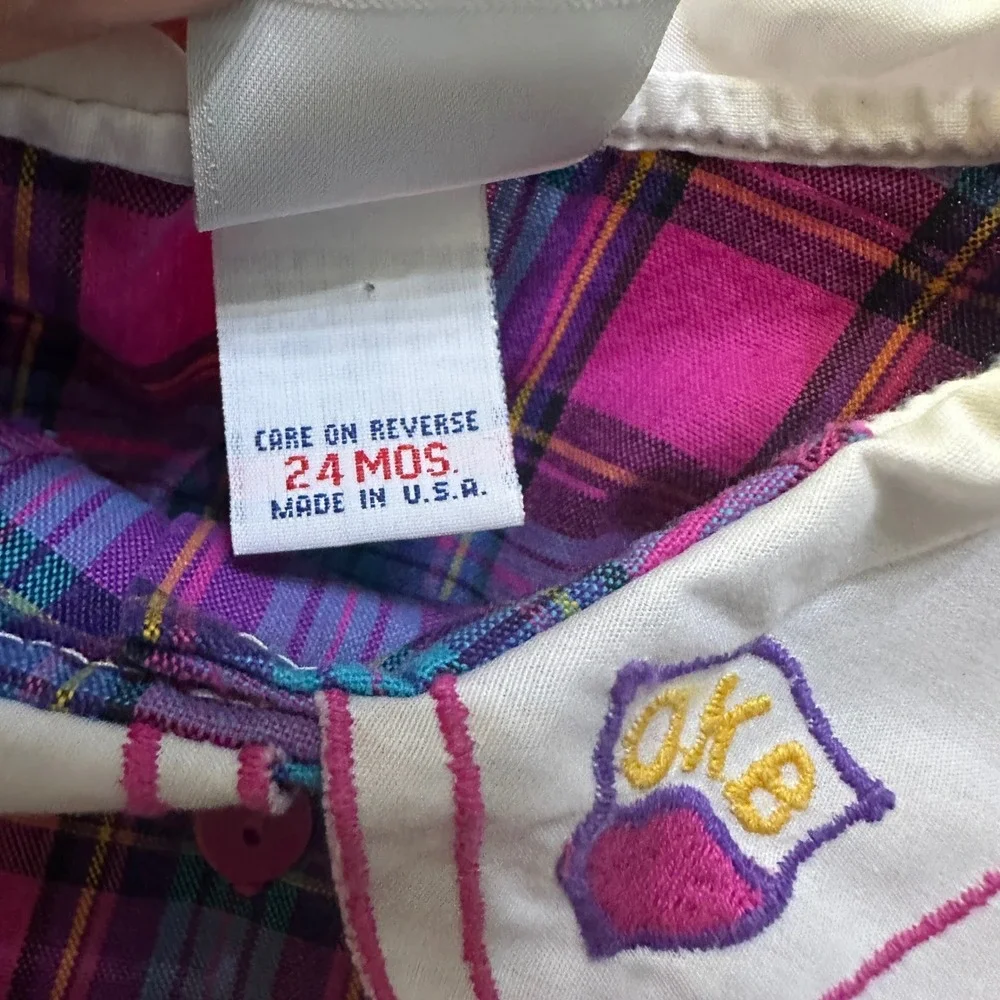 Vintage OshKosh B'gosh Baby Girl Plaid Romper 24M Pink 90s Made in USA Jumpsuit